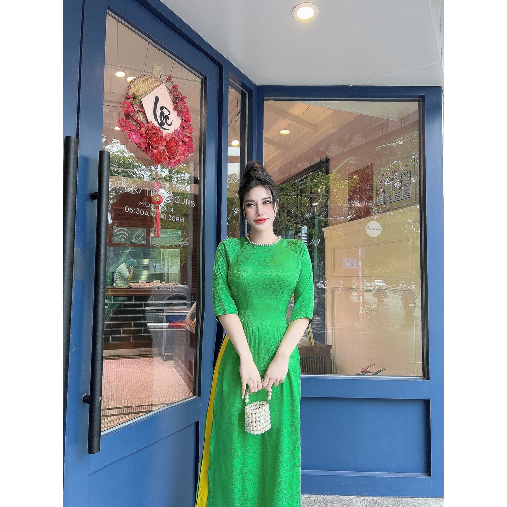 Áo dài cách tân, áo dài chất gấm vân hoa hồng sang trọng có bigsize xxl