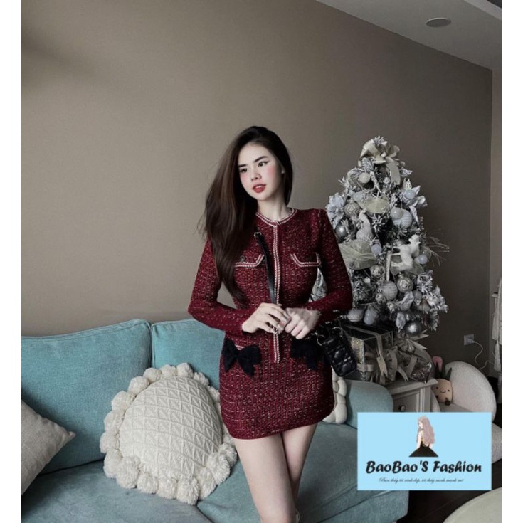 Đầm dạ nơ đỏ dáng ôm siêu hot