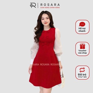 Váy Đầm Đỏ Thiết Kế Phối Nơ Thời Trang Công Sở Nữ Rosara V78