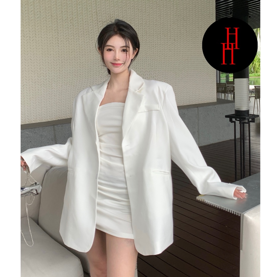 Áo blazer basic trắng đen HAK08 Hỉn Hỉn Store