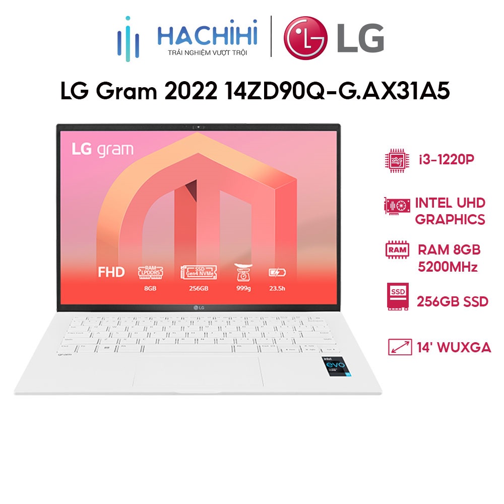 Laptop LG Gram 2022 14ZD90Q-G.AX31A5 (i3-1220P | 8GB | 256GB | Intel UHD Graphics | 14' WUXGA 99% DCI-P3 | DOS)