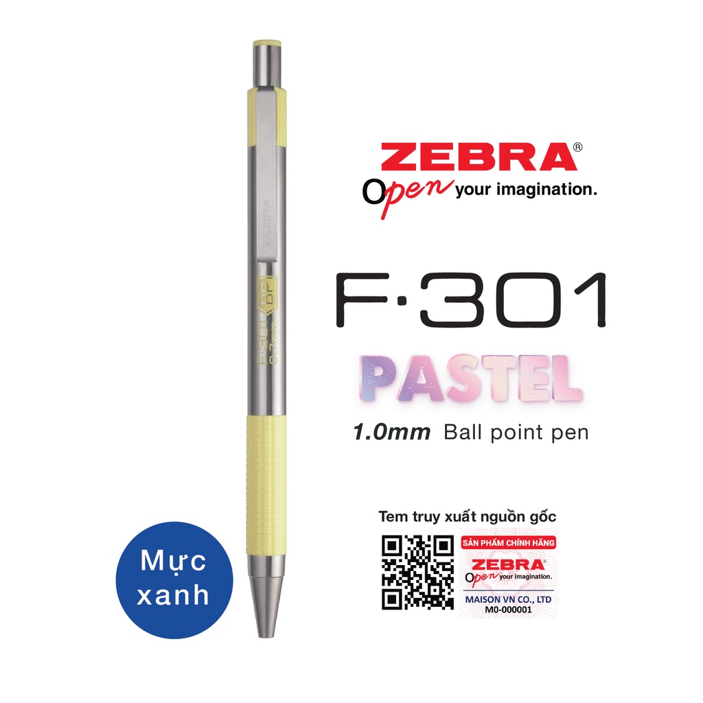 Viết bi bấm kim loại F301 PASTEL 1.0mm Zebra - Nhật  - mực xanh
