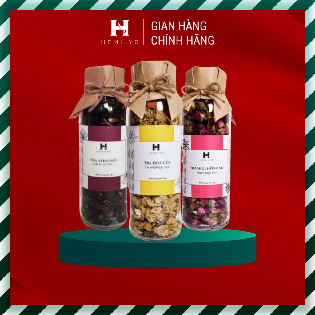 Bộ Ba Trà Hoa Cao Cấp Hỗ Trợ Da Khỏe Dáng Xinh Hoa Hồng Hoa Cúc Và Hoa Atiso Đỏ Hemilys Tea 50gr x 3