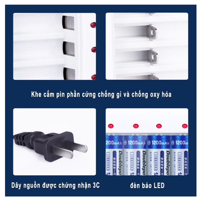 Sạc Pin Doublepow B02 chính hãng và pin tiểu sạc dùng cho MIC Hát không dây, đài FM, Đồ chơi, điều khiển ...