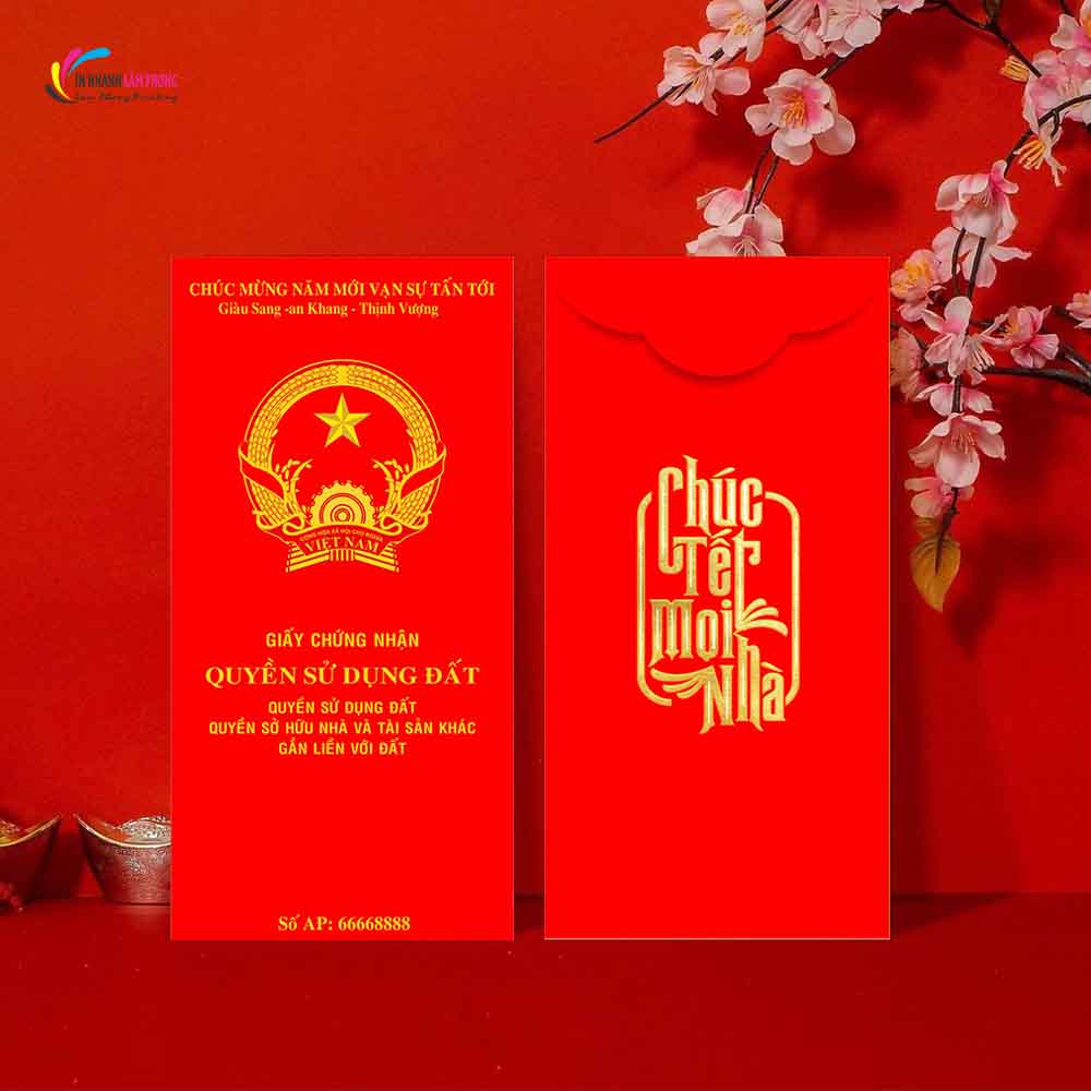 Lì xì sổ đỏ, phong bao lì xì Mẫu SỔ HỒNG SỔ ĐỎ Tết Quý Mão 2023 - Khosimienbac88