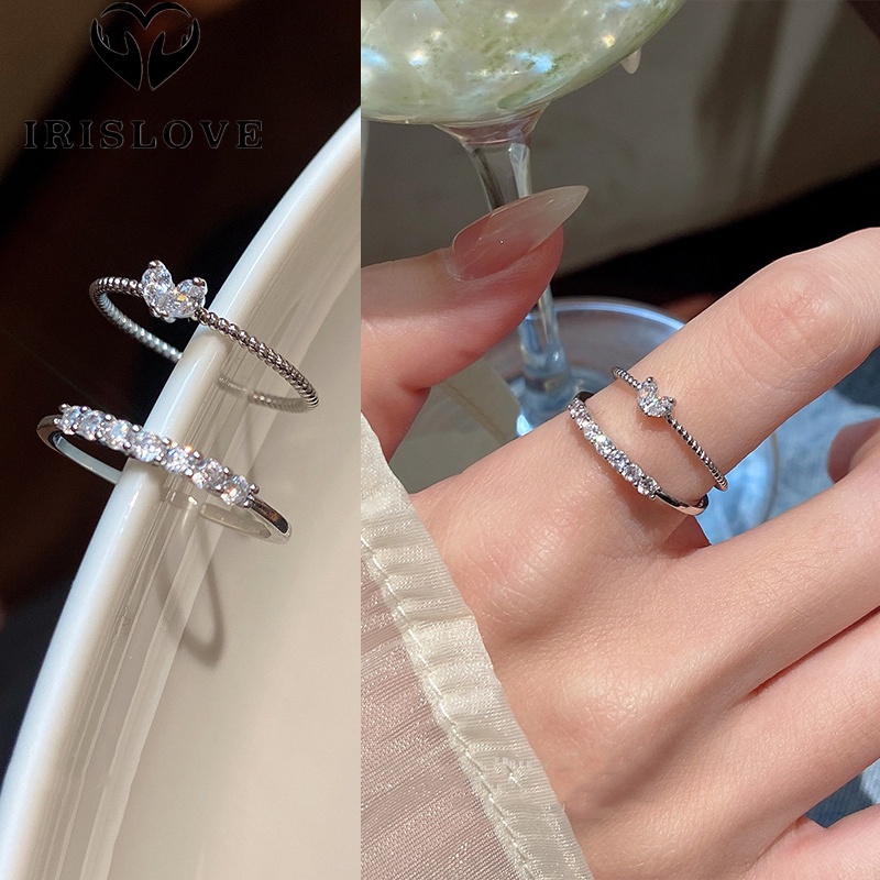 Nhẫn Hở Đính Đá Zircon Hình Trái Tim Lấp Lánh Phong Cách Hàn Quốc Cho Nữ