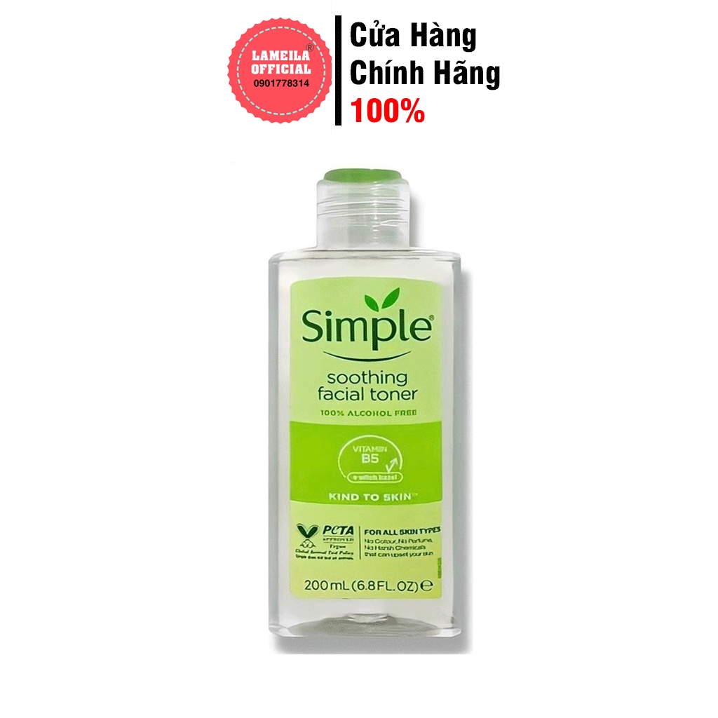 Nước Hoa Hồng Simple 200ml Soothing Facial Toner Simple cân bằng ẩm cho da P0346