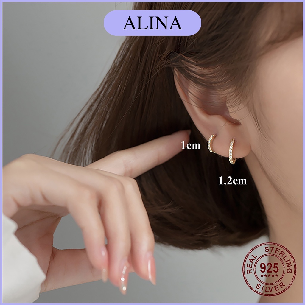 Khuyên Tròn Đá Bạc 925 Bấm Bật Chắc Chắn Nhiều Size Alina Bông Tai Tròn Đính Đá Đơn Giản Nam Nữ 0383