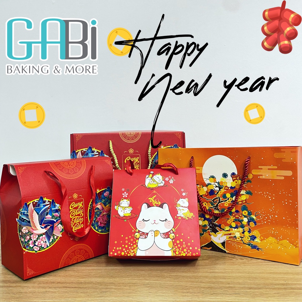 Bộ túi hộp giấy đựng bánh kẹo, quà Tết (nhiều mẫu)