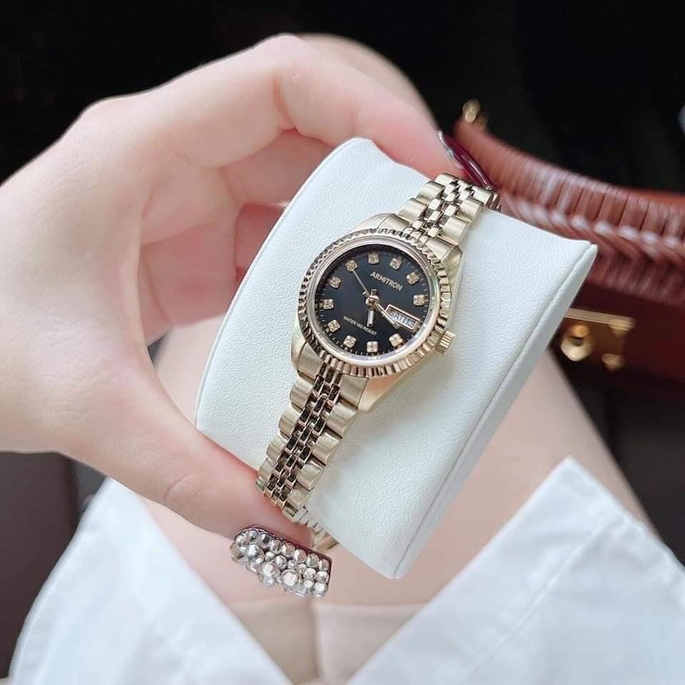 Đồng hồ nữ Armitron mặt đen, viền rose gold  75/2475BKGP