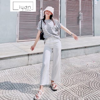 Quần Ống Rộng Nữ Liyan Lưng Cao Vải Đũi Dài 100cm Quần Dài Nữ Cạp Chun M100