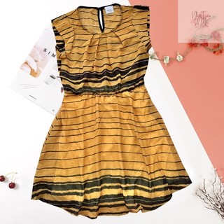 Đầm Xoè Voan Chiffon Tay Ngắn Eo Chun Xếp Ly Ngực Có Lớp Lót SWEET RAIN Hàng Xuất Dư Xịn Cao Cấp Chất Mịn Mát Vàng Đen