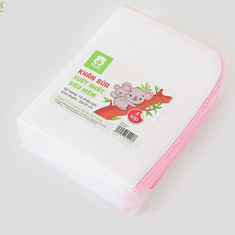 Khăn sữa Mipbi xuất Nhật 4 lớp 100% cotton HM8 (Gói 10 chiếc)