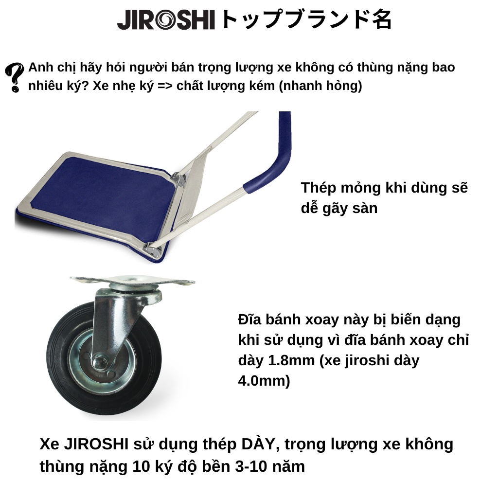 [Giao Hỏa Tốc ] Xe Đẩy Hàng tải 150kg JIROSHI Công Nghệ Nhật Bản