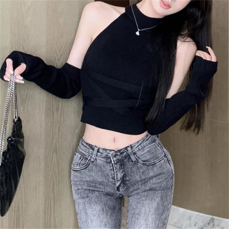 Ivy Áo Crop Top Dệt Kim Hai Dây Ôm Dáng Phong Cách Harajuku Cho Nữ
