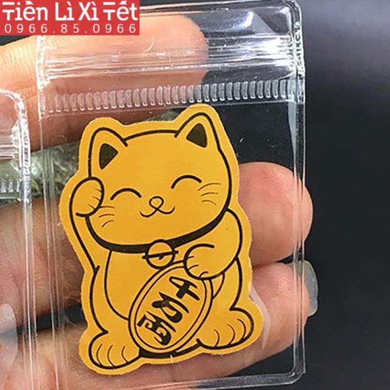 Miếng dán Mèo thần tài mạ vàng 24k rước lộc vào nhà,Mèo Vàng Thần Tài Dán Điện Thoại phong thủy may mắn
