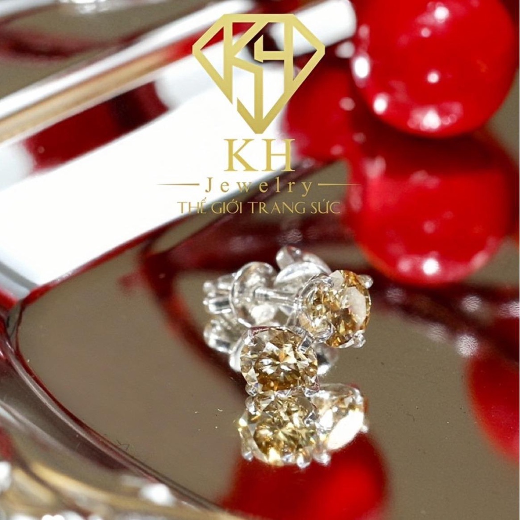 Khuyên Tai Nụ Đá 4 Chấu Xi Kim Moissanite VÀNG KHJEM03 - Chốt Vặn