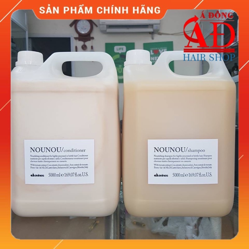 [+Tặng mũ trùm][CAN 5L] CẶP DẦU GỘI XẢ DAVINES NOUNOU PHỤC HỒI SUÔN MƯỢT ITALY 5000ML*2