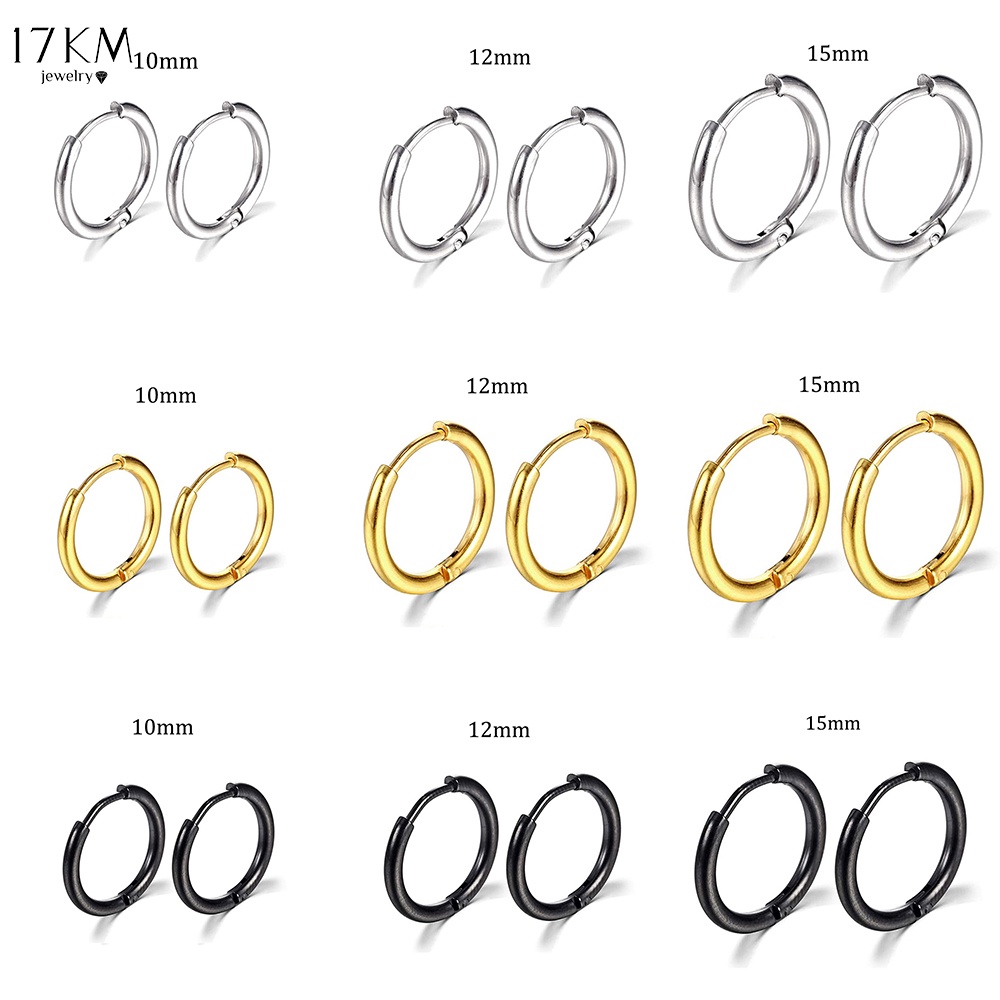 Khuyên tai 17KM hình tròn nhỏ màu vàng/bạc thời trang