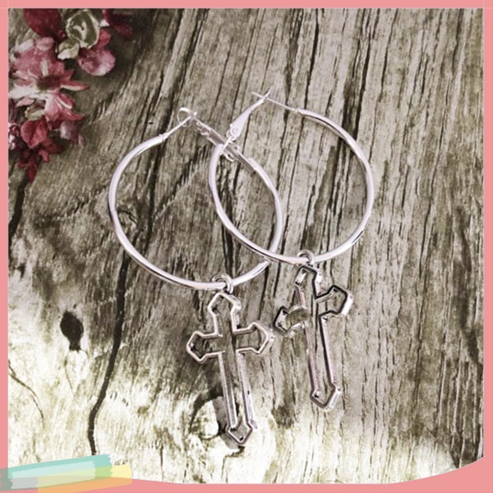 Bông tai hợp kim dạng tròn đan chéo xinh xắn