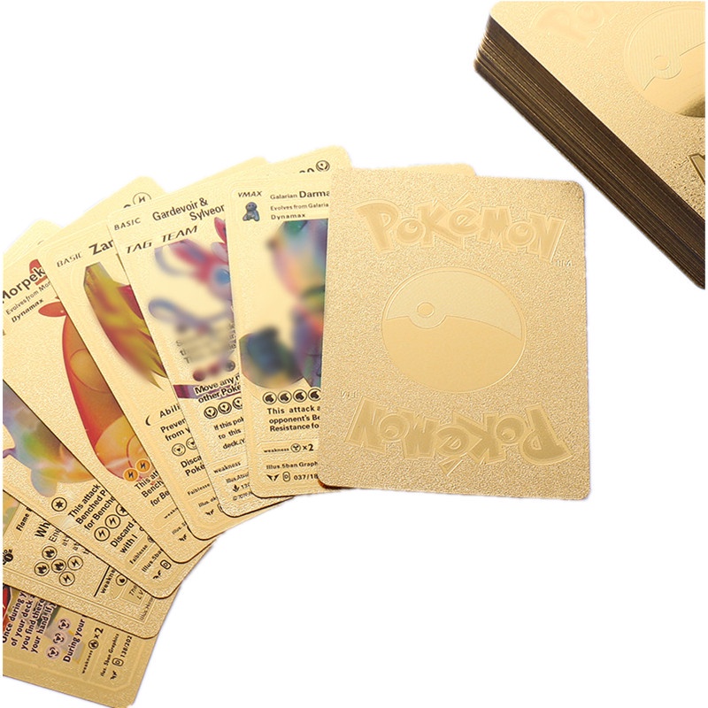 Hộp 110 Thẻ Bài Pokemon Bằng Kim Loại Màu Vàng Kim