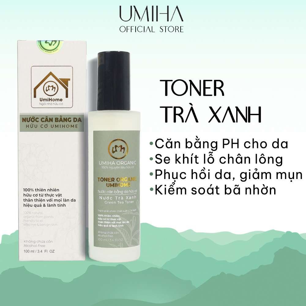 Nước cân bằng da Trà Xanh hữu cơ UMIHOME 50/100ml kiểm soát bã nhờn, phục hồi da, cân bằng độ pH cho da hiệu quả