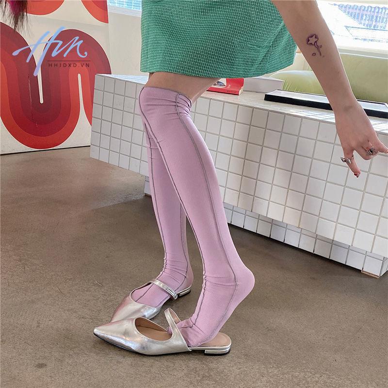 Tất Bắp Chân Không Kẹp Ngón Màu Trơn Đơn Giản Thời Trang Hàn Quốc Dễ Phối Đồ