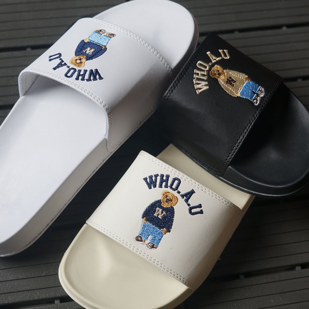 Dép nữ quai ngang Gấu WHOAU, hình thêu trên quai, êm chân, đẹp, không trơn, dễ phối đồ, có thể mua làm quà tặng