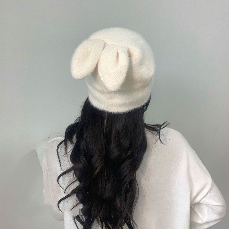Mũ Len Dệt Kim Dày Dặn Đính Tai Thỏ Dễ Thương Thời Trang Mùa Đông Cho Nữ