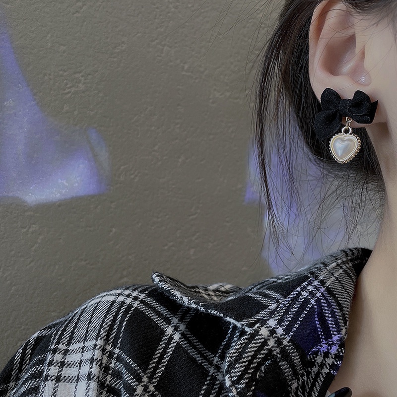 Bông Tai Hình Nơ Đen Đính Ngọc Trai Giả Thanh Lịch Dành Cho Nữ