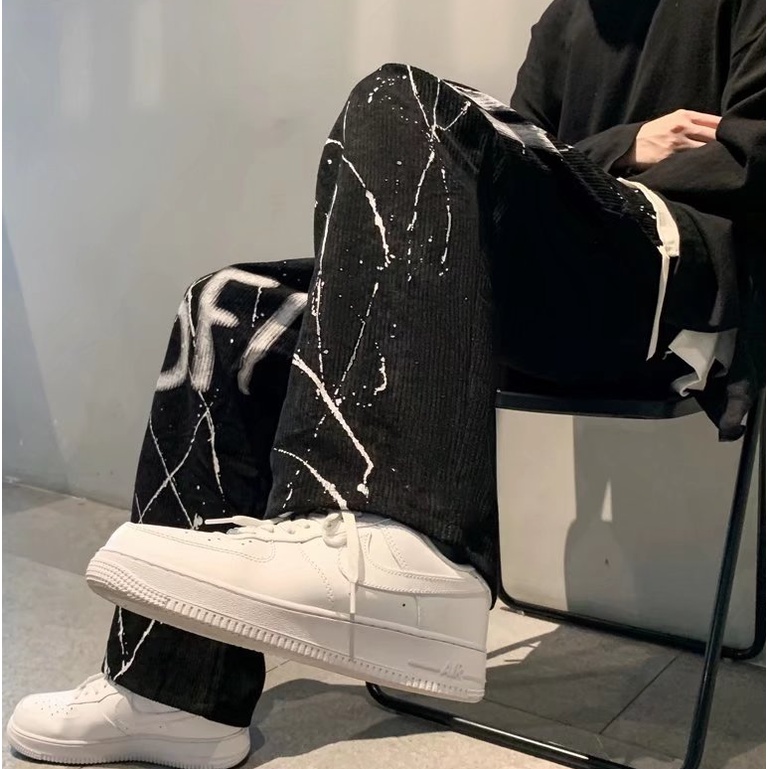 Quần dài dáng rộng ống suông phong cách đường phố Mỹ cá tính cho nam quần jean nam in chữ Quần tây nam sọc thời trang phong cách hàn quốc