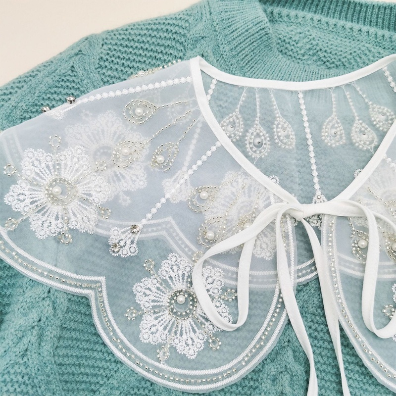 Khăn Choàng Cổ Đính Hạt Ngọc Trai Nhân Tạo Thêu Hoa Xinh Xắn Thời Trang Cho Nữ