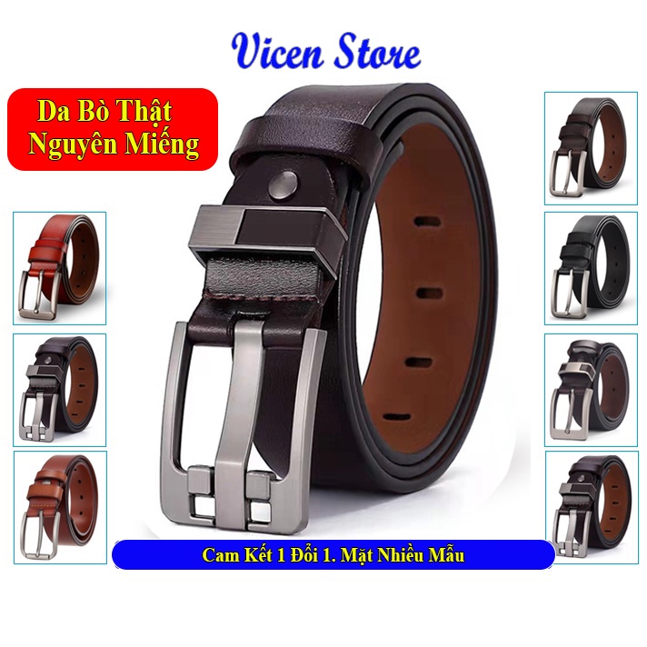 Thắt Lưng Nam Da Bò Thật Nguyên Miếng VICENZO Khóa Kim Thép Chống Rỉ. Dây Nịt Lưng Nam Da Bò Thật Sang Trọng