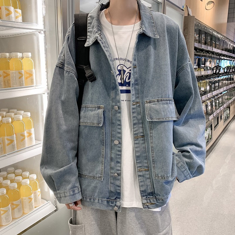 Áo Khoác Denim Dáng Rộng Phong Cách Hàn Quốc Thời Trang Nam Cá Tính Fru245