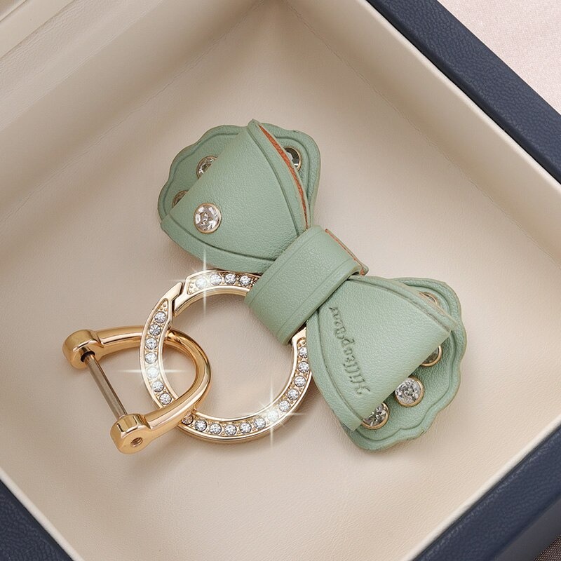 Móc Khóa Đính Đá Kim Cương Giả Hình Nơ Bằng Da Dễ Thương