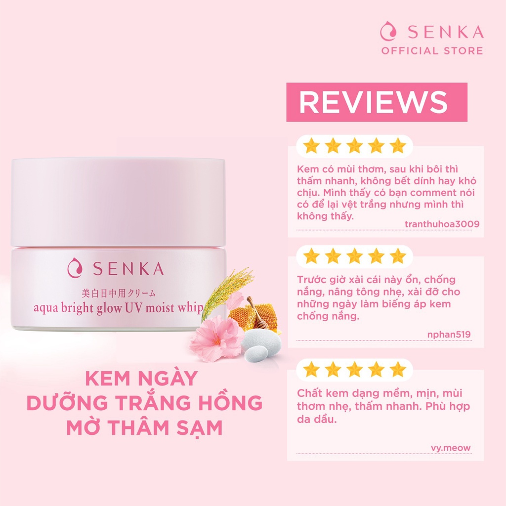 Kem ngày dưỡng da trắng hồng mờ thâm sạm Senka Aqua Bright Glow UV Moist Whip SPF 25+ PA ++ 50g - 15539