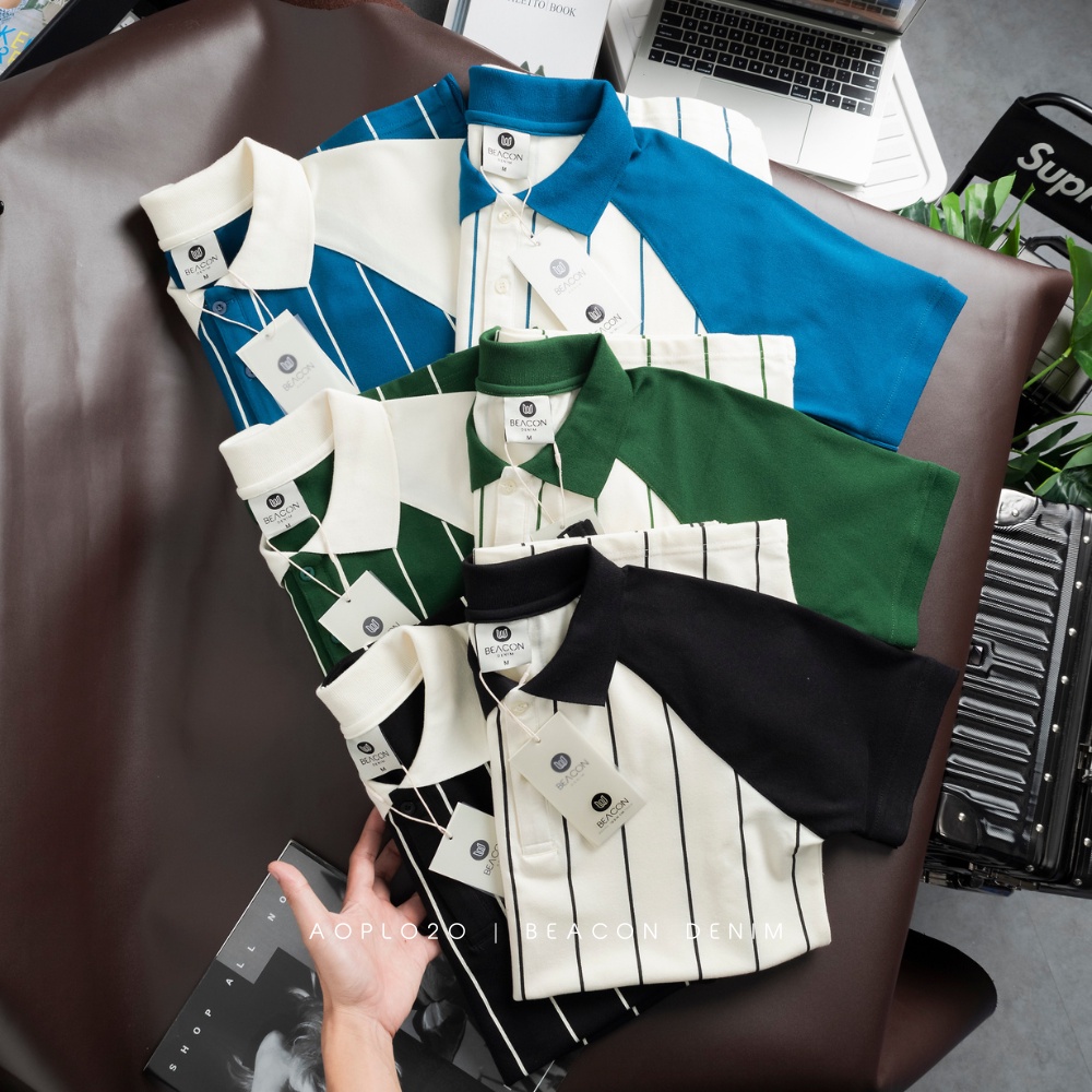 Áo Polo Nam Cổ Bẻ In Sọc Dọc Chất Cotton Pha Poly Trẻ Trung Phối Màu Đẹp BEACON DENIM Mã AOPL20