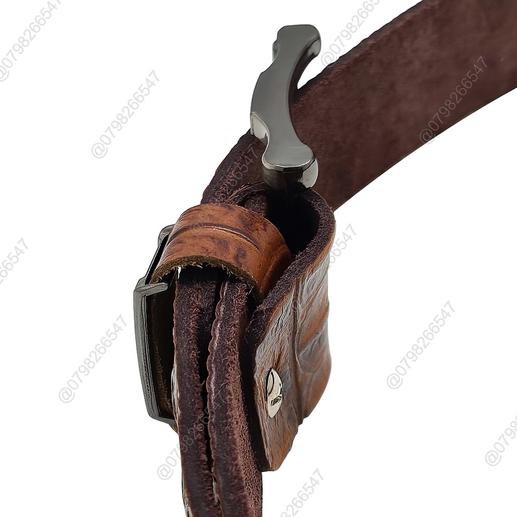 Thắt lưng da bò dập vân cá sấu DHM-130 | Đầu khoá kim nguyên khối kiểu lượn sóng | Bảo hành 12 tháng