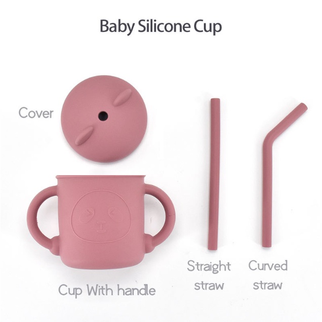 Cốc tập uống nước cho bé silicon hình gấu an toàn cho bé kèm 2 ống hút Minababyvn