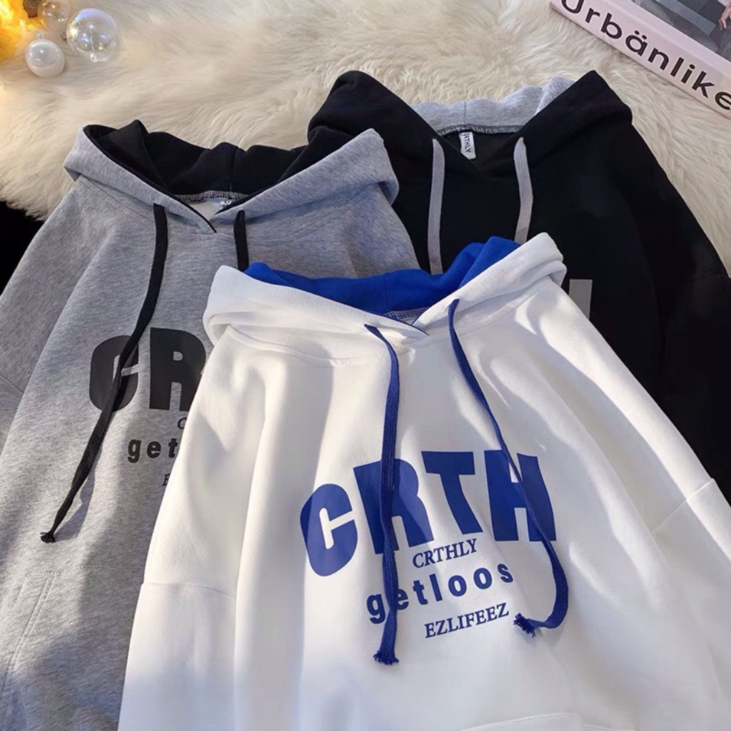 Áo khoác hoodie unisex chữ CRTH - Myndi_clothes - Áo có mũ form rộng chất vải nỉ ấm phong cách ullzzang 2 màu đen, trắng