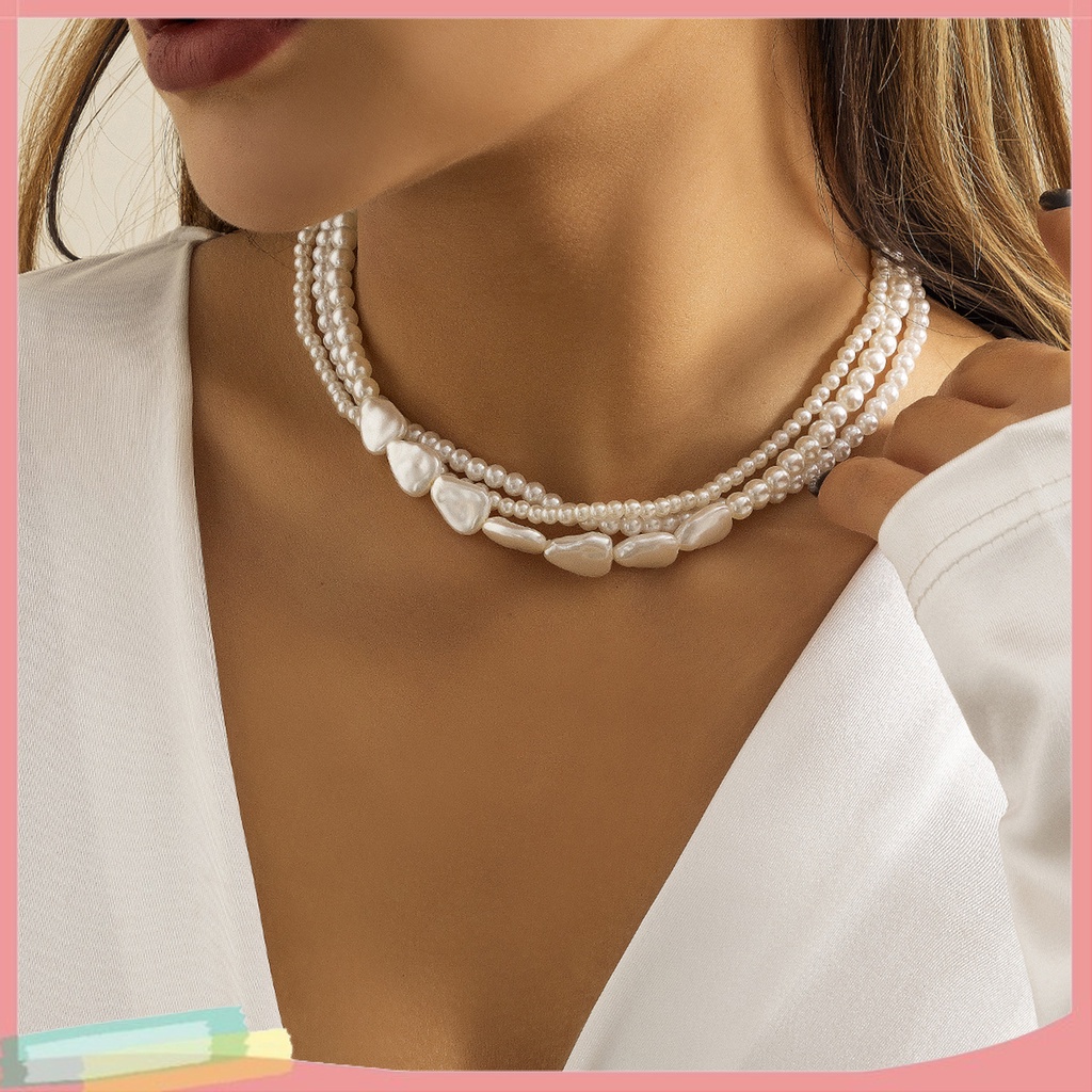 Vòng cổ Hợp Kim Nhiều Lớp Trang Trí Ngọc Trai Giả Xinh Xắn Cho Nữ