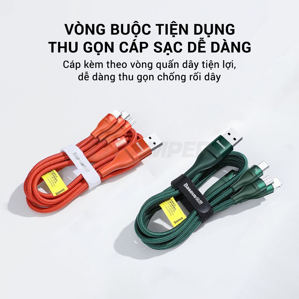 Dây Cáp Sạc Đa Năng 3 in 1 Baseus Cổng USB + Type C Sạc Nhanh 5A PD 100W Cho Laptop / IP / Samsung / Huawei / Xiaomi