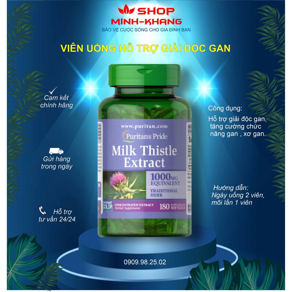 (BILL HÃNG)Viên Uống Bổ Gan Chiết Xuất Từ Cây Kế Sữa Puritan's Pride Milk Thistle Extract 1000mg