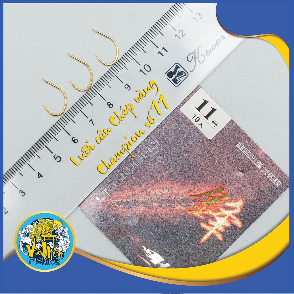 Lưỡi Câu Cá Chép Siêu Bén Dáng Mảnh Màu Vàng CHAMPION  - Vũ Môn Ninh Bình