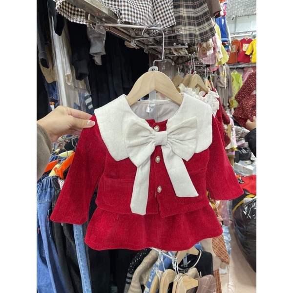 Set váy nhung đỏ cho bé