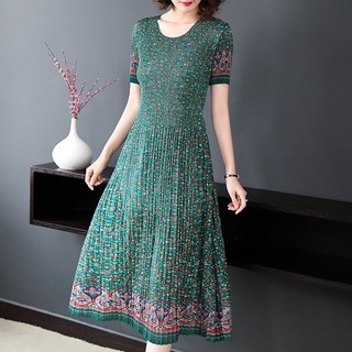 Miyake Phong Cách Xếp Ly Đầm Nữ Mùa Hè Phong Cách Mới Tính Khí Thanh Lịch Giữa Chiều Dài Xếp Ly Retro Mỏng Phù Hợp Với Áo Ôm Hơn In Hình Váy Chữ A Co Giãn Siêu Nhẹ Size Lớn 40