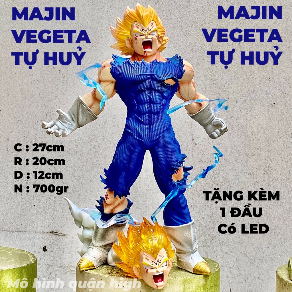 (Có sẵn) Mô hình Majin Vegeta tự hủy cao 27cm - Dragon Ball figure - vegeta kèm 2 đầu thay thế có LED - Vegeta majin