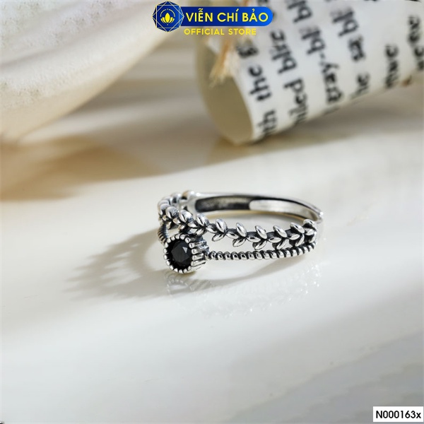 Nhẫn Laurel đá đen chất liệu bạc Thái 925 thời trang phụ kiện trang sức nữ Viễn Chí Bảo N000163x