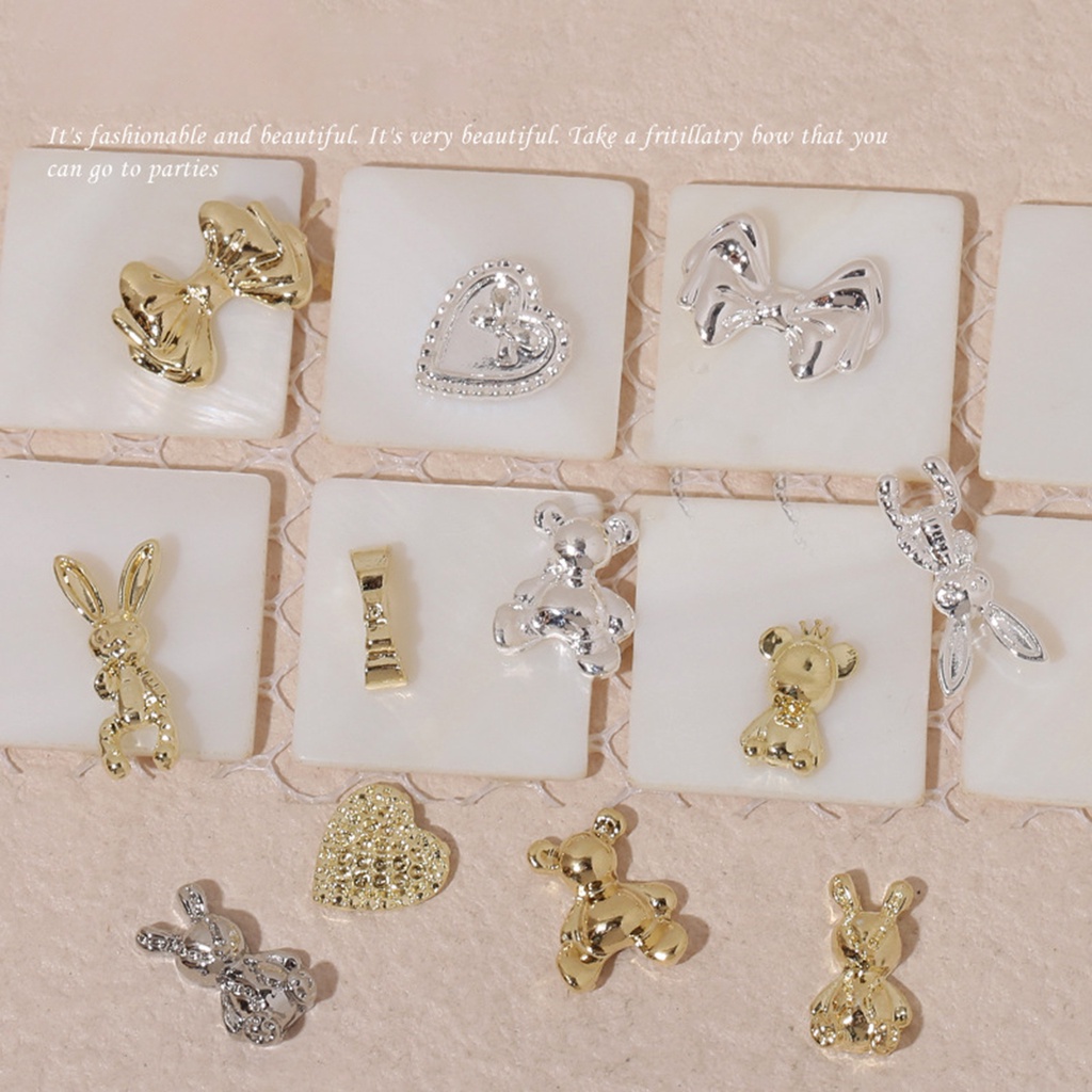 [beautymart] Set 10 Phụ Kiện Trang Trí Móng Tay Nghệ Thuật Hình Gấu Nơ Trái Tim Ba Chiều Không Rơi Bằng Hợp Kim