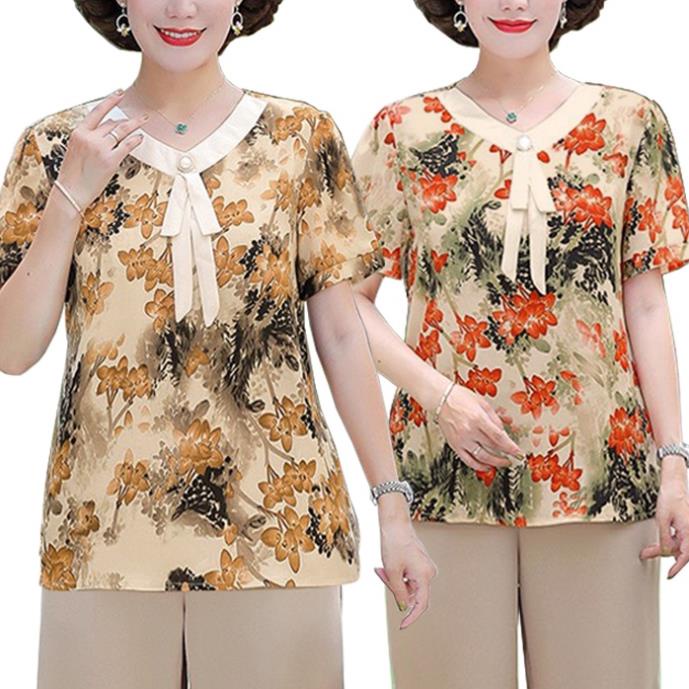 45-80 kg Áo Lụa Trung Niên Nữ Che Bụng Cao Cấp Cổ Bẻ Big Size Nhiều Màu Trơn Tay Lỡ Tặng Mẹ U60 3A23 3A05 3